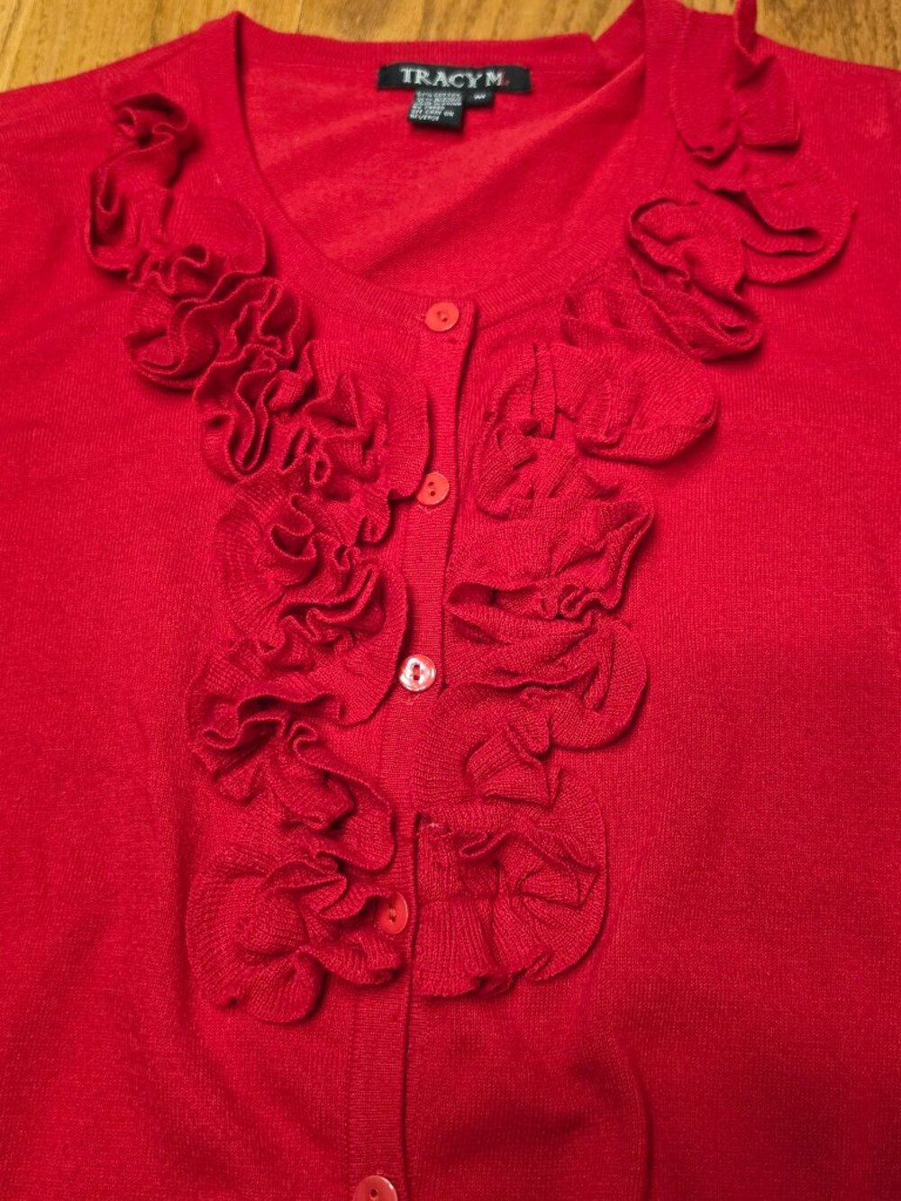 Tracy M red 3/4 sleeve lightweight cotton blend button cardigan women size M